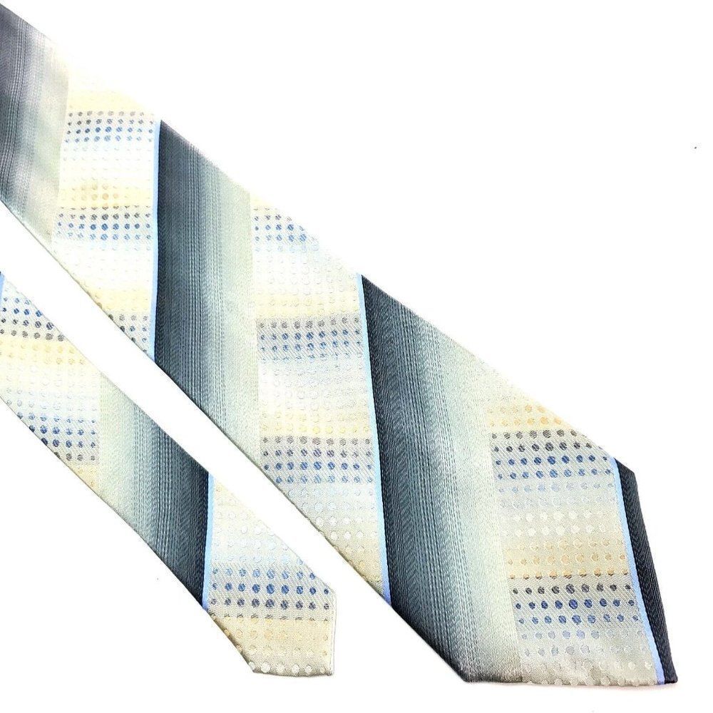 Kenneth Cole New York Silk Tie Blue Yellow Wide Woven Abstract